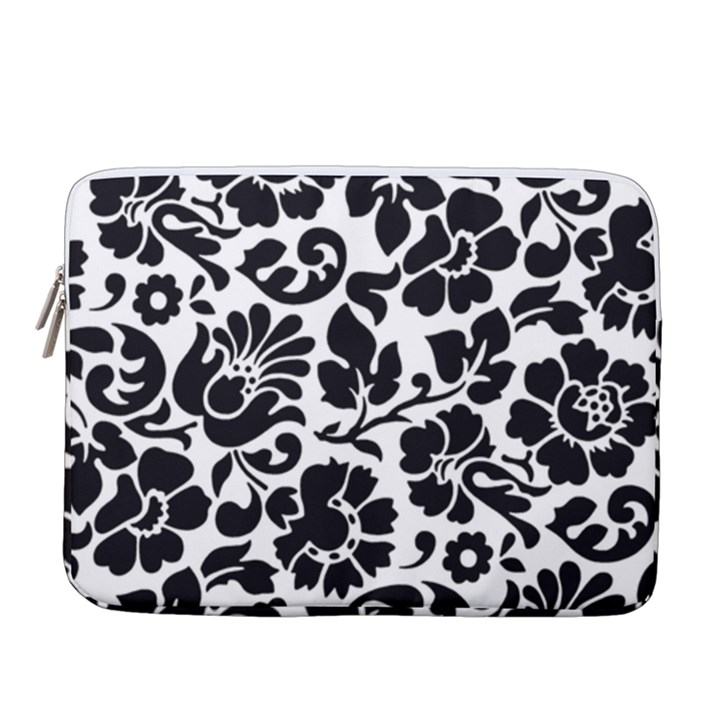 Black Floral Background, Vintage Floral Pattern 14  Vertical Laptop Sleeve Case With Pocket