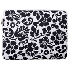 Black Floral Background, Vintage Floral Pattern 17  Vertical Laptop Sleeve Case With Pocket