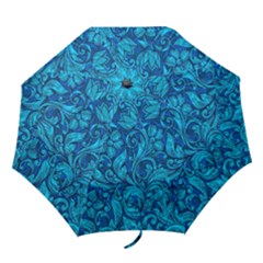 Blue Floral Pattern Texture, Floral Ornaments Texture, Blue Floral Background Folding Umbrellas by kyorashop23