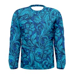 Blue Floral Pattern Texture, Floral Ornaments Texture, Blue Floral Background Men s Long Sleeve T-shirt