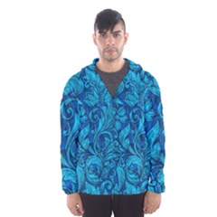 Blue Floral Pattern Texture, Floral Ornaments Texture, Blue Floral Background Men s Hooded Windbreaker