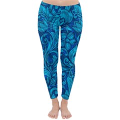 Blue Floral Pattern Texture, Floral Ornaments Texture, Blue Floral Background Classic Winter Leggings