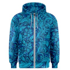 Blue Floral Pattern Texture, Floral Ornaments Texture, Blue Floral Background Men s Zipper Hoodie