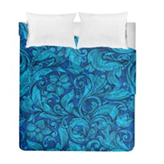 Blue Floral Pattern Texture, Floral Ornaments Texture, Blue Floral Background Duvet Cover Double Side (full/ Double Size) by kyorashop23