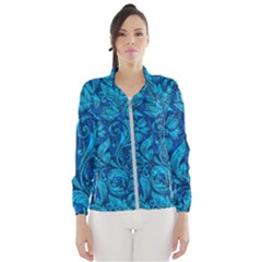 Blue Floral Pattern Texture, Floral Ornaments Texture, Blue Floral Background Women s Windbreaker