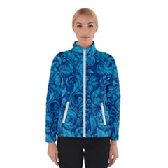 Blue Floral Pattern Texture, Floral Ornaments Texture, Blue Floral Background Women s Bomber Jacket