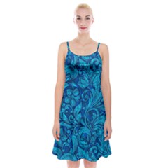 Blue Floral Pattern Texture, Floral Ornaments Texture, Blue Floral Background Spaghetti Strap Velvet Dress