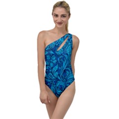 Blue Floral Pattern Texture, Floral Ornaments Texture, Blue Floral Background To One Side Swimsuit by kyorashop23