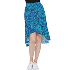 Blue Floral Pattern Texture, Floral Ornaments Texture, Blue Floral Background Frill Hi Low Chiffon Skirt by kyorashop23