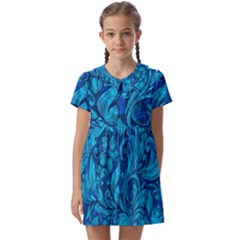 Blue Floral Pattern Texture, Floral Ornaments Texture, Blue Floral Background Kids  Asymmetric Collar Dress by kyorashop23