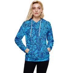 Blue Floral Pattern Texture, Floral Ornaments Texture, Blue Floral Background Women s Lightweight Drawstring Hoodie