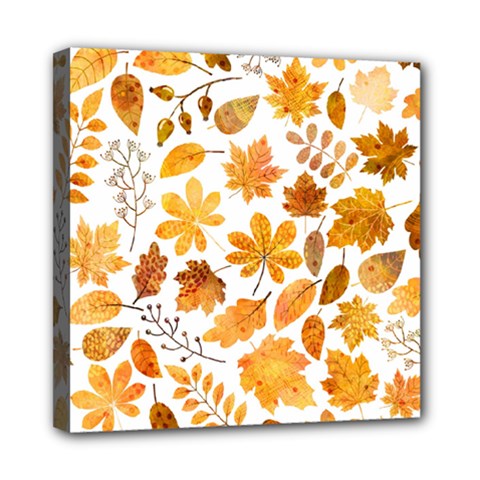 Brown Autumn Leaves Mini Canvas 8  X 8  (stretched) by kyorashop23