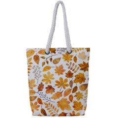 Brown Autumn Leaves Full Print Rope Handle Tote (small) by kyorashop23