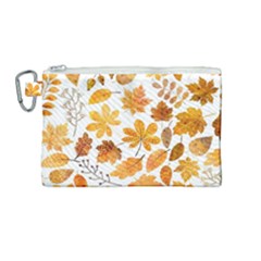 Brown Autumn Leaves Canvas Cosmetic Bag (medium) by kyorashop23