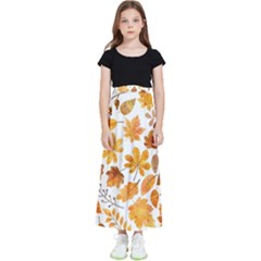 Brown Autumn Leaves Kids  Flared Maxi Skirt