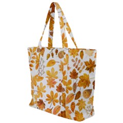 Brown Autumn Leaves Zip Up Canvas Bag by kyorashop23