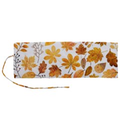 Brown Autumn Leaves Roll Up Canvas Pencil Holder (m) by kyorashop23