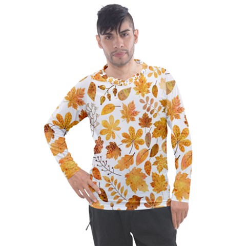 Brown Autumn Leaves Men s Pique Long Sleeve T-shirt by kyorashop23