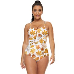 Brown Autumn Leaves Retro Full Coverage Swimsuit by kyorashop23