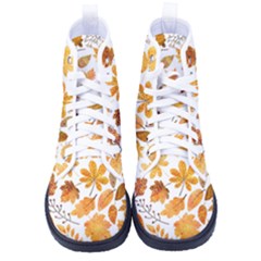 Brown Autumn Leaves Kid s High-top Canvas Sneakers by kyorashop23