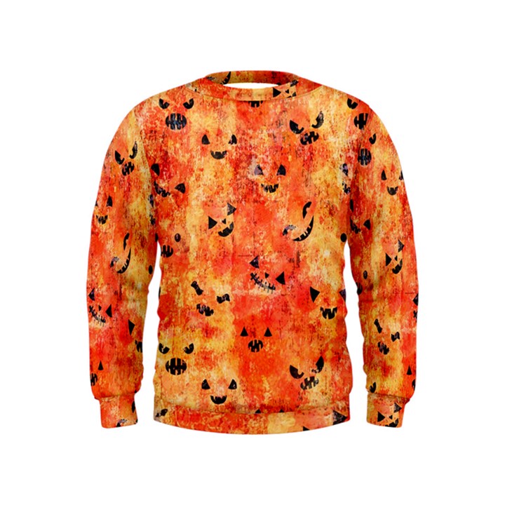 Carved Pumpkin Faces Kids  Sweatshirt