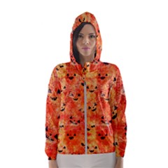 Carved Pumpkin Faces Women s Hooded Windbreaker