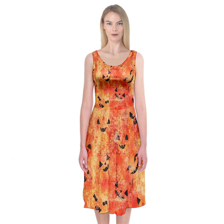 Carved Pumpkin Faces Midi Sleeveless Dress