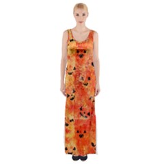 Carved Pumpkin Faces Thigh Split Maxi Dress by kyorashop23