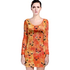 Carved Pumpkin Faces Long Sleeve Velvet Bodycon Dress