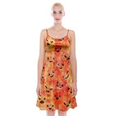 Carved Pumpkin Faces Spaghetti Strap Velvet Dress