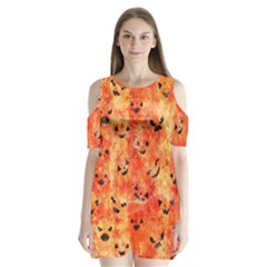 Carved Pumpkin Faces Shoulder Cutout Velvet One Piece