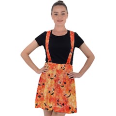 Carved Pumpkin Faces Velvet Suspender Skater Skirt by kyorashop23