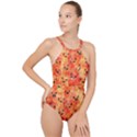 Carved Pumpkin Faces High Neck One Piece Swimsuit View1