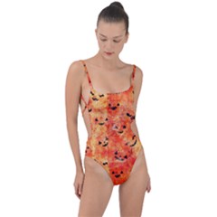 Carved Pumpkin Faces Tie Strap One Piece Swimsuit by kyorashop23