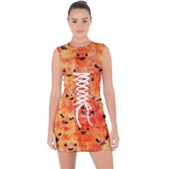 Carved Pumpkin Faces Lace Up Front Bodycon Dress by kyorashop23