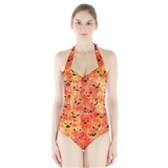 Carved Pumpkin Faces Halter Swimsuit by kyorashop23