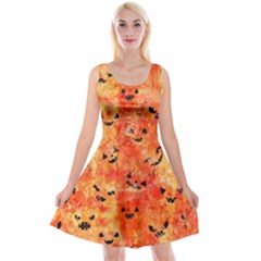 Carved Pumpkin Faces Reversible Velvet Sleeveless Dress