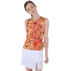 Carved Pumpkin Faces Women s Sleeveless Sports Top by kyorashop23