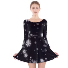 Christmas Snow Edge, Lights Long Sleeve Velvet Skater Dress