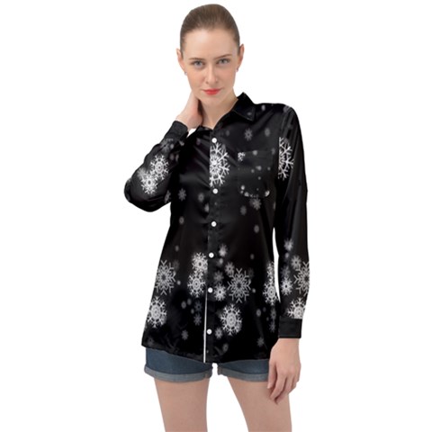 Christmas Snow Edge, Lights Long Sleeve Satin Shirt by kyorashop23