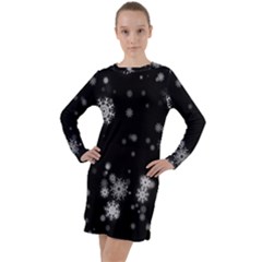 Christmas Snow Edge, Lights Long Sleeve Hoodie Dress