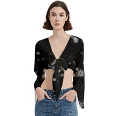 Christmas Snow Edge, Lights Trumpet Sleeve Cropped Top