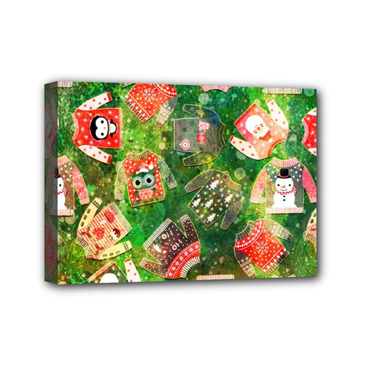 Christmas Ugly Sweater, Adoxali, Christmas, December, Santa Mini Canvas 7  x 5  (Stretched)