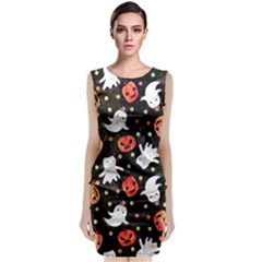 Cool Halloween Ghosts, Adoxali, Autumn Sleeveless Velvet Midi Dress