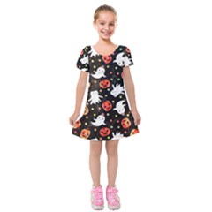 Cool Halloween Ghosts, Adoxali, Autumn Kids  Short Sleeve Velvet Dress