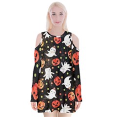 Cool Halloween Ghosts, Adoxali, Autumn Velvet Long Sleeve Shoulder Cutout Dress by kyorashop23