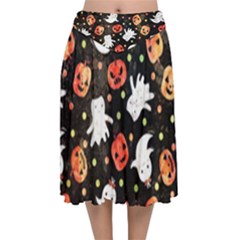 Cool Halloween Ghosts, Adoxali, Autumn Velvet Flared Midi Skirt