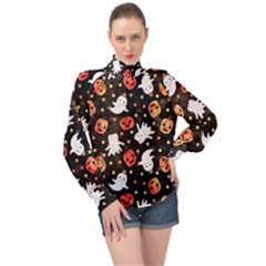 Cool Halloween Ghosts, Adoxali, Autumn High Neck Long Sleeve Chiffon Top by kyorashop23