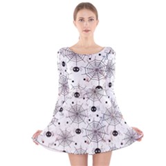 Creepy Spider Design, Adoxali, Halloween Long Sleeve Velvet Skater Dress