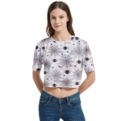 Creepy Spider Design, Adoxali, Halloween Women s Round Neck Short Sleeve Crop Top